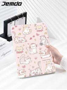 1pc Cute Pink Cartoon Cat Paradise Pattern Tablet Protective Case, Tri-Fold Stand Protective Shell With Pencil Slot, Anti-Drop, Compatible With IPad 10.2/12.9" IPad Pro 11" 2021/2020/IPad (A16) 11" 11th Gen 2025 IPad 8th/9th/10th Gen, Galaxy Tab A8 10.5" 2022, Matepad 10.4/Tab, Support Sleep/Wake, Protect Your Beloved Device, Romantic Valentine's Day Gift - Multicolor - View 2