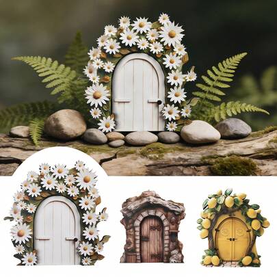 1.0厘米厚双层木质可爱仙女门饰，迷你仙女门摆件，微景观场景布置，家居花园装饰，户外花园用品，园艺装饰品