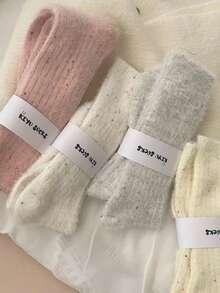 1pair/3pairs/6pairs Mink Plush Polka Dot Socks, Warm Thickened Plush Socks For Autumn/Winter - Multicolor - View 5