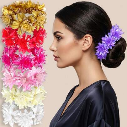 1pc New Lace Rose Flower Hair Scrunchie, Handmade Wheat Ear Bridal Headpiece, High-End Bun, Ponytail, Fabric Hair Tie, Women Hair Accessories, Suitable For Daily Use And Home Hairstyling, Floral Bohemian Print Hair Elastics Hair Rubber Bands Hair Rope