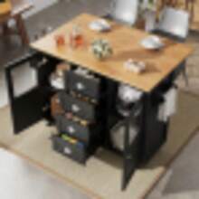 Kitchen Island Unit, Kitchen Cabinet, Sideboard, 120x73 (45) X 93cm, Sliding Kitchen Trolley With Wheels, Towel Rack, Spice Rack, Adjustable Shelf, Two Doors, Four Drawers, Black And White - Black - View 3