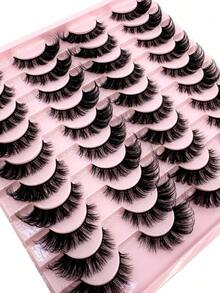 HBZGTLAD 20 Pairs Soft Mink Eyelashes 3D Curl Winged End Eye Elongated Fake Lashes Thick Handmade Natural False Eyelash Messy Cross Lash Wholesale - 濃密款 - 查看 3