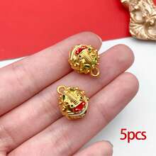 5/10个装中国风舞狮吊坠，合金珐琅双面哑光金幸运符，适用于DIY手链项链饰品制作