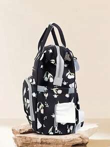 1pc Cartoon Floral Pattern Mommy Backpack, Bottle Bag, Printed Stroller Diaper Bag, Multifunctional Tote Bag, Suitable For Outings, Vacations, Shopping, Daily Commute And More - Multicolor - View 3