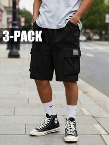 3-Pack Men's Cargo Shorts | Summer Fashionable Versatile Casual Shorts | Multi Pocket Drawstring | Street Style Men's Sports Shorts - 卡其+灰色+黑色 - 查看 5