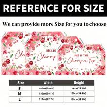 1 件粉色蝴蝶结樱桃主题派对背景横幅 - 印有“她是锦上添花”字样，适用于婴儿派对、生日庆祝、洗礼、新娘派对、拍照墙背景，完美礼物 - 彩色 - 查看 3