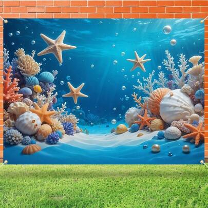 2D Flat, Underwater World Banner Background, Starfish, Coral, Shell Decoration, Studio Shooting Props, Indoor And Outdoor Courtyard Decoration Banners, Photo Party Party Supplies Summer And Autumn Decoration, Birthday Gifts For Various X Seasons, Various Styles To Choose From, Various Sizes To Choose From.