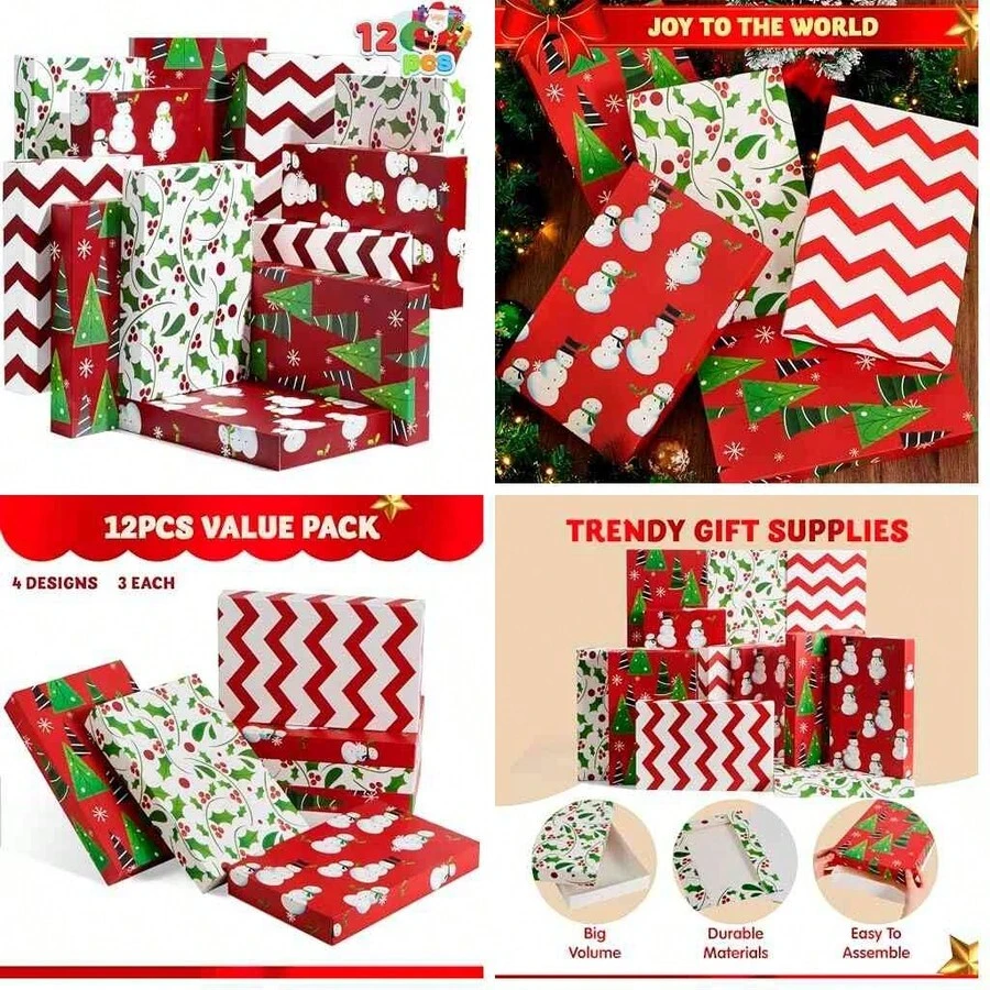 JOYIN Caja de regalo de 36,2 x 24,1 x 5,08 cm, 12 unidades, metallic, para Navidad - como se muestra en la figura - Ver 1