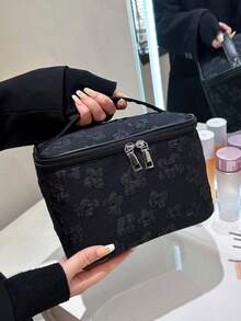 1pc Large Capacity Handheld Makeup Bag, Women's Organizer Pouch, Portable Travel Bag - Black - View 6