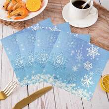 Ice And Snow Themed Snowflake Napkins, Disposable Blue Lunch Napkins, Frozen Birthday Snow Scene Themed Party Decorations, Frozen Birthday Napkins, Blue And White Winter Wonderland Themed Winter Celebration Supplies - Multicolor - View 5