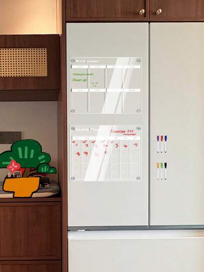 1 Set Magnetic Acrylic Dry Erase Board, Magnetic Fridge Memo Note Board, Transparent Whiteboard For Planning, Display, Calendar, Comes With 6 Whiteboard Markers And Magnetic Screws