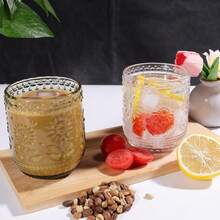 Vintage Embossed Floral Drinking Glass Set Of 4, 12oz Clear Heavy Base Glass Cups For Cocktail, Juice, Wine, Aesthetic Home Bar Decor - Transparent - 380ml - View 9