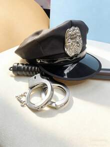 三件套：手铐+警棍+帽子，逼真的银色塑料手铐，道具，服装配饰，无需电池，适合狂欢节派对、活动和角色扮演 - 轻便易用 - 彩色 - 查看 7