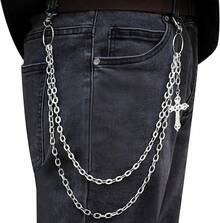 Double Layer Cross Pendant Pants Chain Versatile Hip Hop High-End Feel Men's Pants Chain - Steel Color - View 7