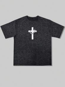 Áo thun nam ngắn tay K-GLORY kiểu dáng thường ngày, đa năng, đơn giản, in khẩu hiệu tiếng Anh và hình chữ thập. - màu đen - Xem 5