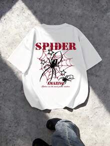 Áo thun cổ tròn in hình nhện hoạt hình, kiểu dáng thoải mái, mềm mại, thích hợp cho mùa hè. - trắng - Xem 9