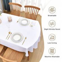 Mantel ovalado de 60x120 pulgadas de tela de poliéster, mantel de mesa sólido blanco de uso pesado lavable para comedor, cocina, hogar y fiestas - Blanco, 120 x 60 pulgadas, ovalado - Ver 6
