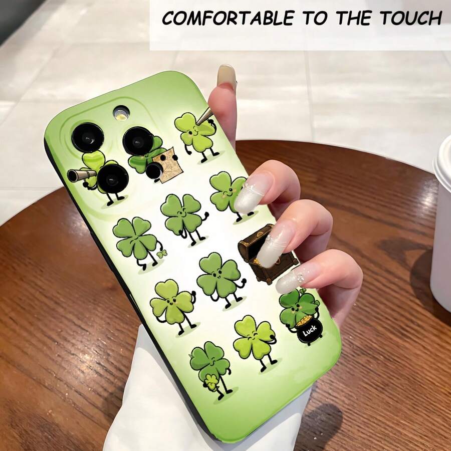 1PC Phone Case , Four Leaf Clover Pattern , Stylish Phone Case, Phone Decoration, All-around Lens Protection, Creative Small Gift, Funny Gift for Boys and Girls - Negro - Ver 1