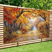 1 Magical Autumn Path Large-Sized Background Flag - Vibrant Autumn Leaf Design, Made Of Polyester Material, Perfect For Cameras, Seasonal Celebrations, Comfortable Gatherings, And Easy Indoor/Outdoor Settings, Multifunctional Decoration | Vibrant Design | Polyester - متعدد الألوان 14 - مشاهدة 7