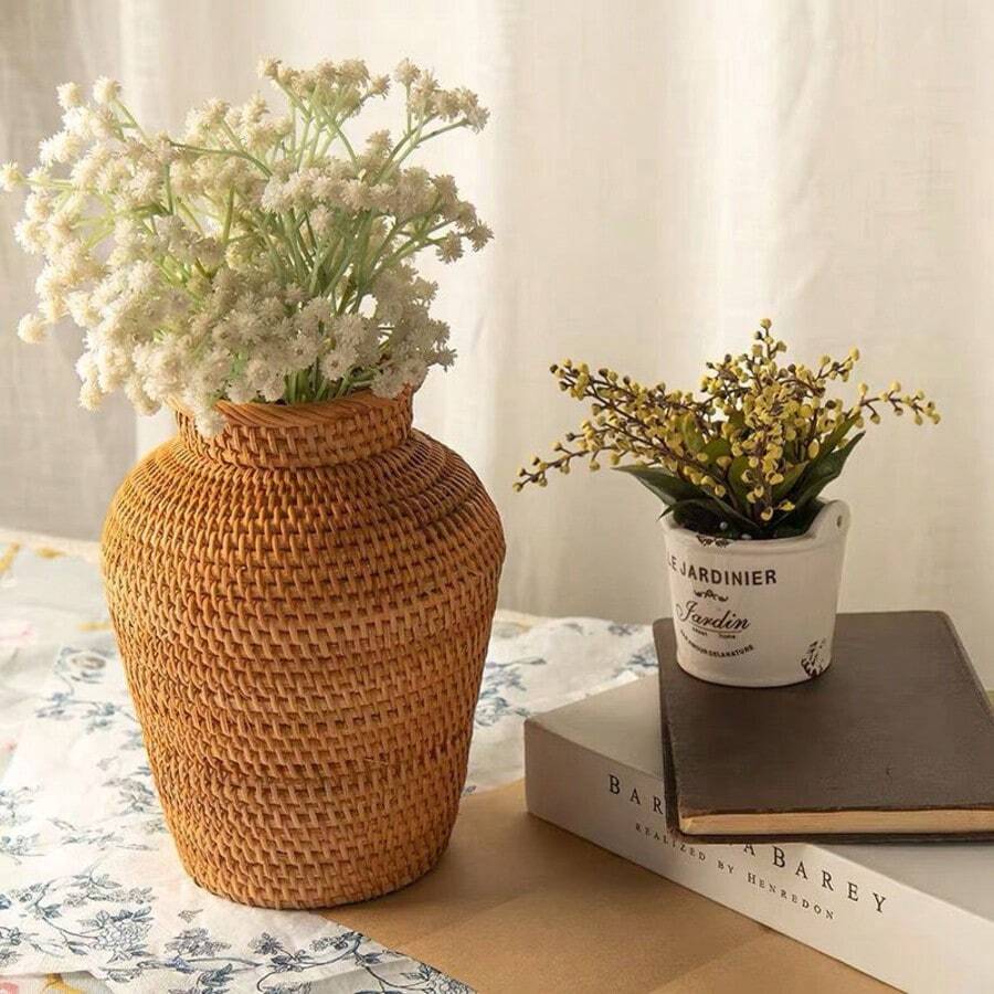 1 bình hoa vĩnh cửu đan lát thủ công bằng mây, chất liệu tự nhiên, thích hợp cho đám cưới, tiệc tùng, trang trí sinh nhật, trang trí nhà cửa cho phòng khách, phòng ngủ, bệ cửa sổ, phong cách nhà nông thôn, trang trí mùa xuân/hè, quà tặng tốt nghiệp, trang trí nhà cửa đón năm học mới, trang trí phòng và phụ kiện học tập, bình thủy tinh. - màu nâu - Xem 1