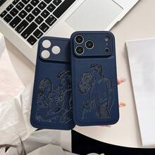 Customized Photo 3D Laser Engraved Sketch Line Art Style Phone Case, Suitable For IPhone 17/16/15/14/13/12/11 Pro Max And Plus Series, Litchi Texture, Shock-Proof And Scratch-Resistant, Camera Lens Protection, Sketch Style Design, Perfect Gift For Birthday, Anniversary, Christmas - Màu xanh lam - Xem 11
