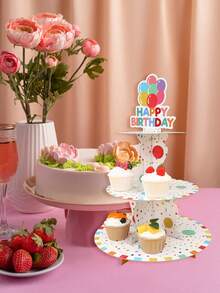 1 Set Colorful Polka Dot Paper Cake Stand, Happy Birthday Balloon Design Cupcake Stand, Birthday Party Dessert Display Rack, Baby Shower Party Home Holiday Party Restaurant Kitchen Decor, Home Decor, Birthday Cake Decorative Centerpiece, Birthday Party Supplies - Polka Dot Birthday - View 5