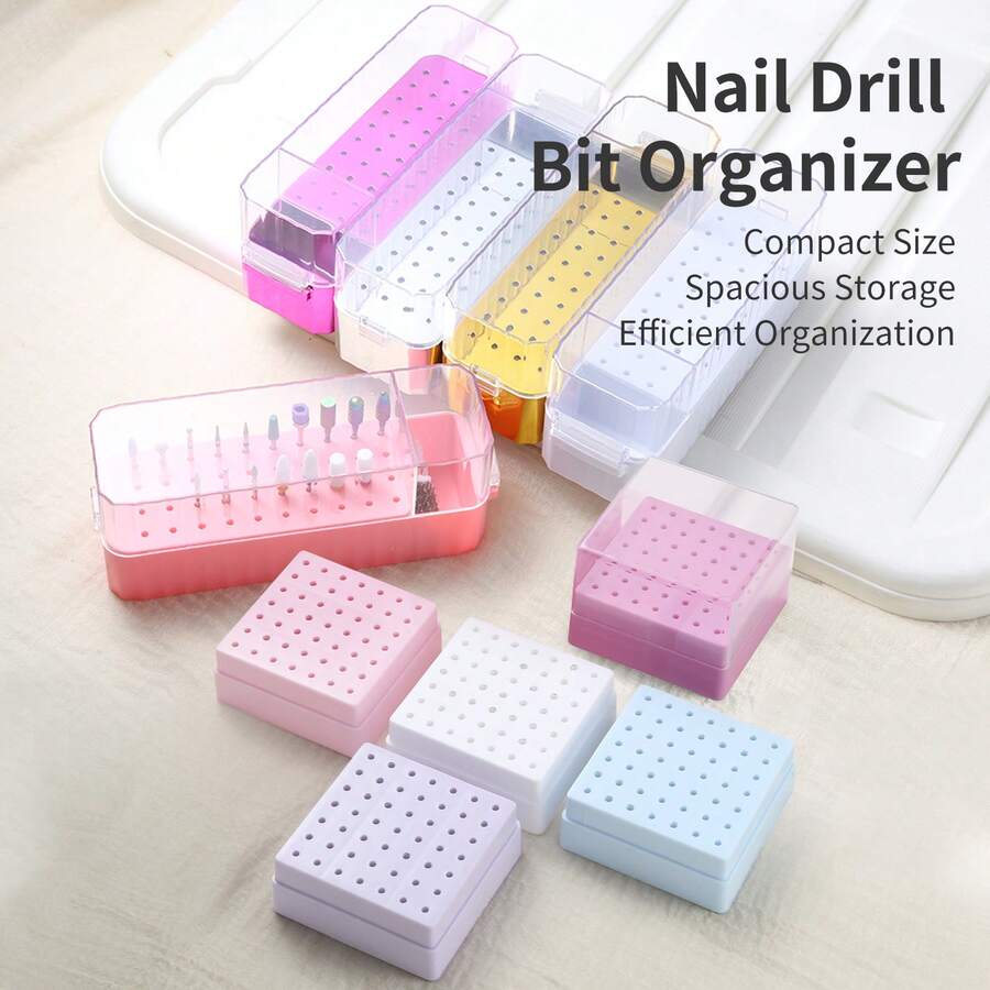 40/49 Hole Nail Drill Bit Storage Box, Dust-Proof Nail Drill Bit Base, Nail Drill Bit Display Rack, Cleaning Box, Salon Manicure Tool - Multicolor - View 1