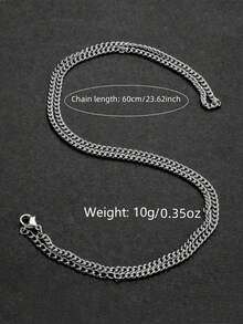 1pc Stainless Steel Men's Necklace, Minimalist Solid Chain Necklace, 3mm Width Side Chain Necklace, Everyday Wear For Men