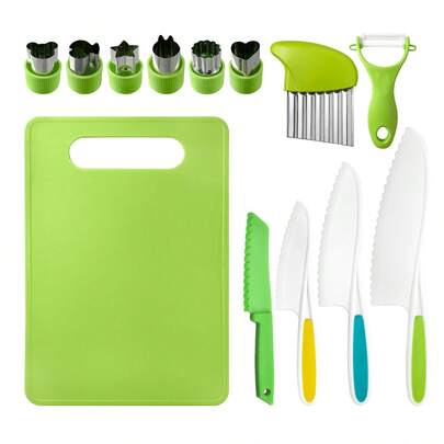 5件/6件/13件塑料砧板套装，含水果削皮器、土豆切片器和厨房工具 - 不锈钢饼干模具和水果蔬菜花卉造型工具