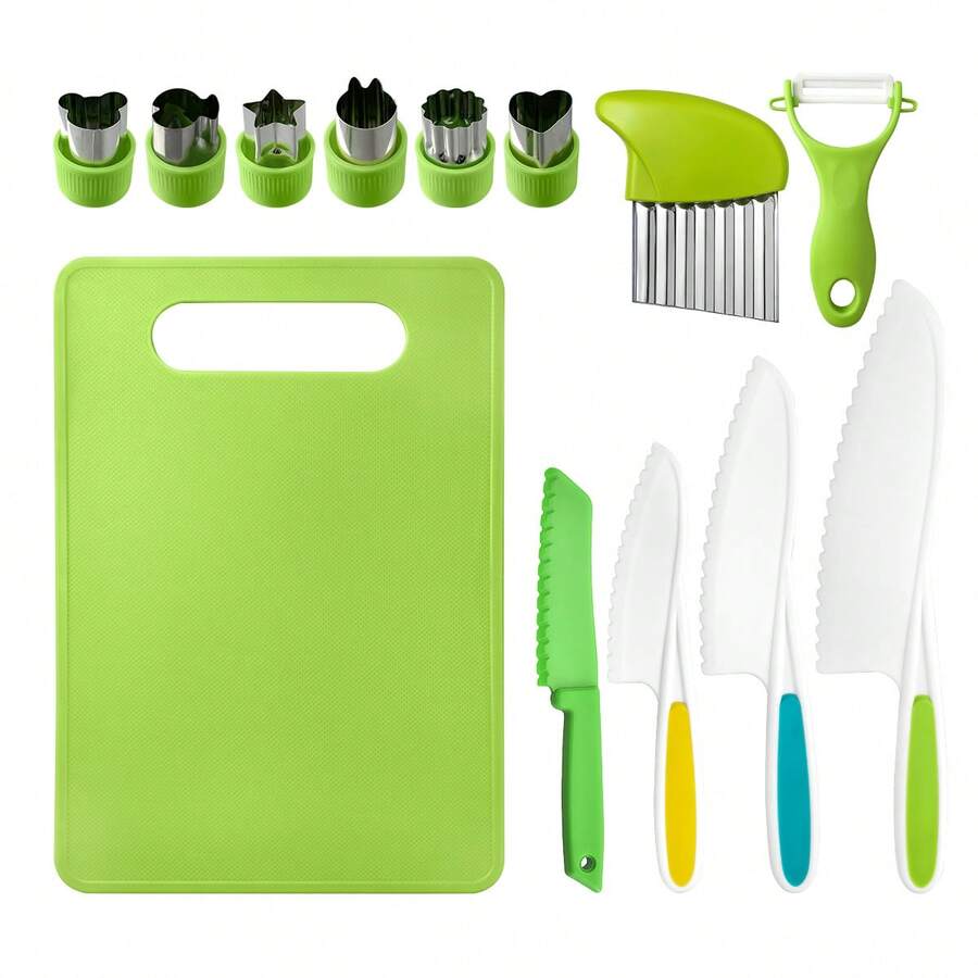5pcs/6pcs/13pcs Plastic Cutting Board Set With Fruit Peeler, Potato Slicer, And Kitchen Tools - Stainless Steel Cookie Cutter And Flower Shaping Tools For Fruit And Vegetables - - - View 1