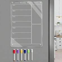 1 Set Acrylic Magnetic Fridge Calendar With Markers, Clear Dry Erase Board For Weekly Meal Planning, Grocery List & Chore Chart, Kitchen Organization - Multicolor - View 12