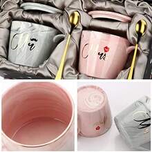 Juego de tazas de caf Mr Mrs para pareja  juego de tazas de cermica para novia y novio, regalo a juego para cumpleaos, aniversario, boda, compromiso, da de San Valentn, novia, esposa