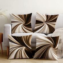 4pcs Minimalist Coffee Geometric Abstract Swirl Pattern Throw Pillow Covers, Single-Sided Printed Peach Velvet, 45*45CM/18*18inch Cushion Covers Suitable For Modern Minimalist Sofa Living Room Decor, Gifts, Party Decoration - Multicolor - View 3