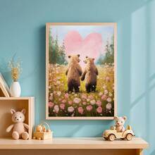 Tranh vải treo tường hình cặp gấu | Trang trí tường ngày Valentine, Trang trí ngày Valentine phong cách mộc mạc, Quà tặng tình yêu hình gấu đáng yêu, Tranh in nghệ thuật, Tranh sơn dầu hoa dại phiên bản in, Đồ dùng cho bé_ Tranh treo tường có khung hoàn hảo cho trang trí phòng chơi, phòng trẻ sơ sinh, phòng giữ trẻ, trường mầm non, phòng bé trai, phòng ngủ bé gái, ngày Valentine - Nhiều màu - Xem 9