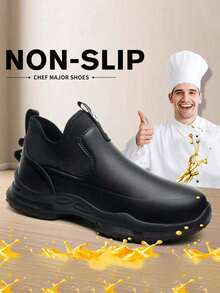 圣诞礼物男女通用厨师鞋，穿脱方便，舒适耐用的厨房靴，皮革鞋面，易于清洁，防滑防水，耐油，适用于专业厨房、食品工厂和医院，防滑耐磨。