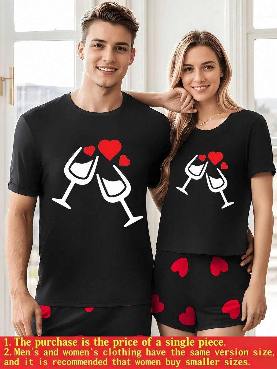 Dos copas de vino brindando con corazones simbolizando amor y unión perfecta para parejas camiseta de mujer 100% algodón cómoda y suave 220g - Negro - Ver 1
