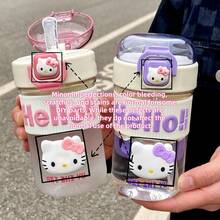 1pc 500ml Sanrio Straw Water Bottle With Cute Leak-Proof Cap And Bounce Cap, Plastic Material, Suitable For Office, Camping And Sports (Hello Kitty Pattern Needs To Be Manually Pasted According To Personal Preference)