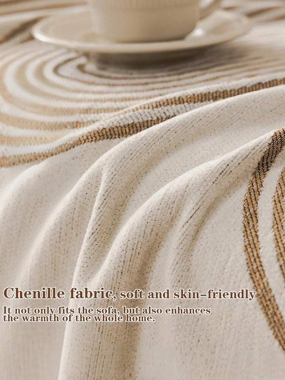 1pc Linear Pattern Tassel Sofa Cover, Scratch-Resistant Stain-Resistant Washable Sofa Slipcover, Suitable For Bedroom, Office, Living Room Home Decor, All-Season Geometric Pattern Room Decoration, Fits Single, Double, Triple Sofas