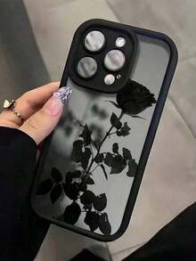 Valentines Phone Case 1pc Black Rose Pattern Full Coverage TPU Shockproof Phone Case Compatible With Apple 16, 15, 14, 13, 12, 11 Pro Max Waterproof Anti-Fall Scratch Resistant-For-Your-New- - style2(1pc) - 查看 2