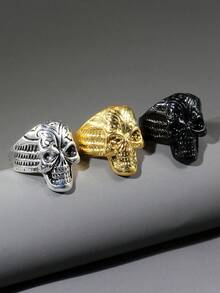 3件套朋克骷髅合金戒指，男士时尚骷髅戒指套装