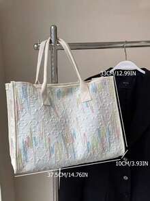 Korean Style Niche Design Dopamine Minimalist Lightweight Versatile Embossed Large Capacity Casual Commuter Shoulder Tote Bag - White - View 6