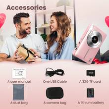 STUOGYUM DC403 Digitalkamera, 44MP, Autofokus, 16x digitaler Zoom, Full HD 1080P Video, Bildstabilisierung, kompakt & tragbar, inklusive 32GB Speicherkarte, 700mAh Akku und Kameratasche. Ideal für Einsteiger in Fotografie und Videografie (Pink, Grün, Schwarz) - Kamera + 32G TF-Karte + Kameratasche - Übersicht 8