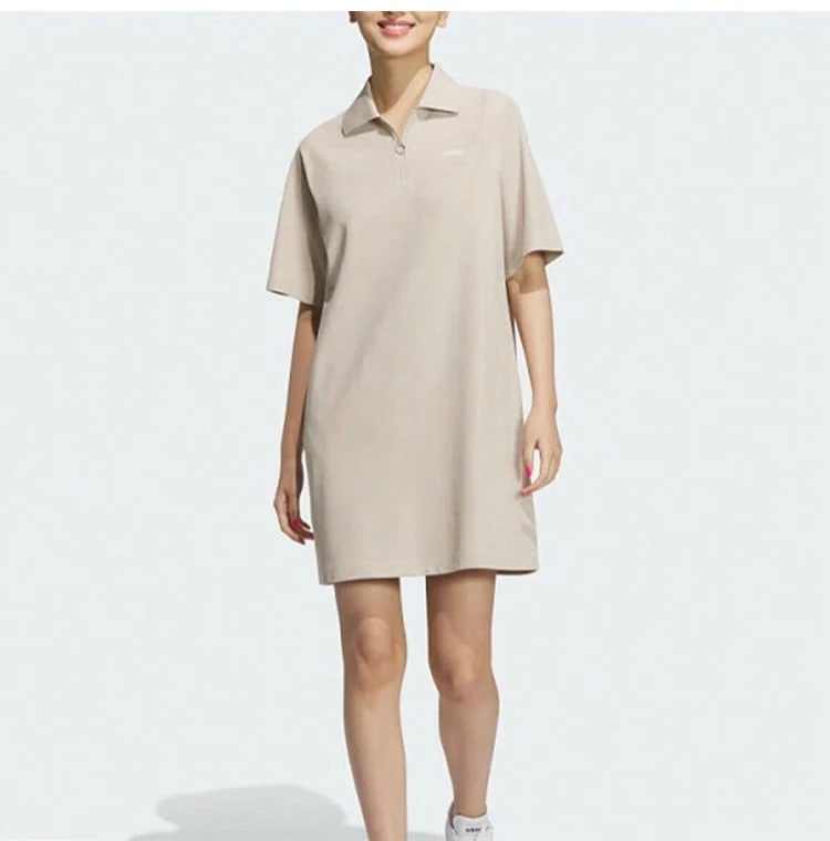 Adidas 休閒女士翻領修身透氣連身裙 - 淺卡其 - 查看 1