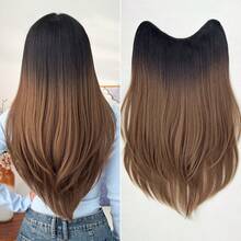 Clip In Hair Extensions V-Shaped Omber 22 Inch Long Straight Hair Heat Resistant Fiber Synthetic Hairpiece For Women Girls Party Daily Use