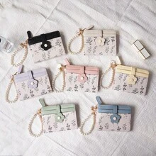 可爱碎花二合一钱包卡包，轻巧短款，配珍珠链，适合学生和女性，迷你钱包，手拿包，小巧可爱钱包，腕包，旅行必备证件套，挂绳身份证卡套 - 彩色 - 查看 7