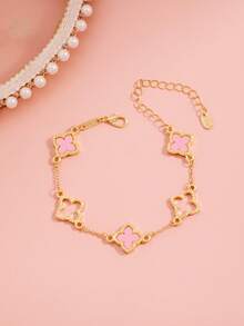 2条时尚、优雅、甜美可爱的四叶草镂空手链，女士款 - 粉紅紅色四葉草手鍊 - 查看 4