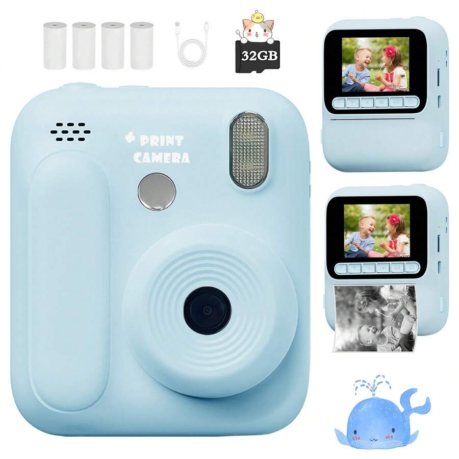 儿童即时打印相机，即时拍照，益智学习玩具，便携相机玩具，带视频和音频的自拍数码相机，适合3-12岁儿童的绝佳生日和节日礼物 - 彩色 - 查看 1