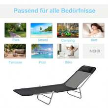 Sun Lounger, Garden Lounger, Relaxation Chair, 2-Legged Design, Black, Foldable For Garden, Patio & Balcony