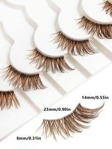 Asiteo 7 Pairs Brown Half-Strip False Eyelashes, Transparent Lash Stems, Natural Cat Eye Effect, Extended Tail Design, Fluffy & Lightweight, Faux Mink Material, For Natural Makeup, Suitable For Daily, Vacation, Beach, Party, Beauty Blogger Looks - 棕色 - 查看 3