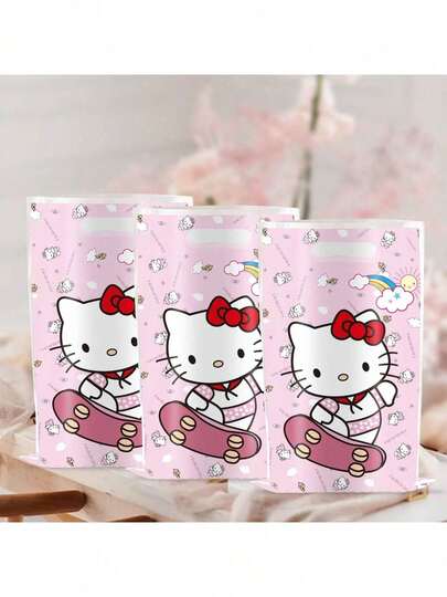 一套（10个）可爱卡通猫咪图案礼品袋，萌趣图案礼品袋，糖果袋，生日派对装饰礼品袋，婚礼派对礼品包装束口袋，糖果袋，生日装饰